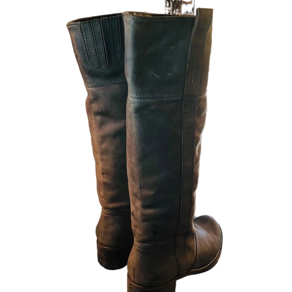 Bota Halógena Talla 5.5 B Alta Envejecida Montar Cuero Marrón Mujer Nueva Sin Caja Foto 3 de 4