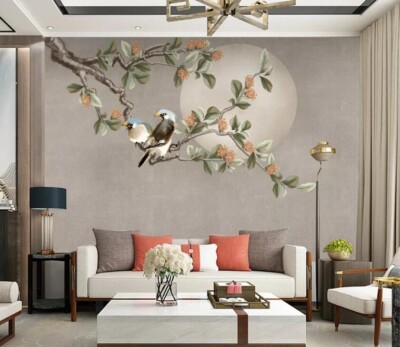 3D Branch Bird ZHUA27055 Wallpaper Wall Murals Removable Self-adhesive Ann