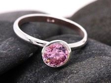 Solid Sterling Silver 925 Pink CZ Round Stacking Stacker Ring Size L British