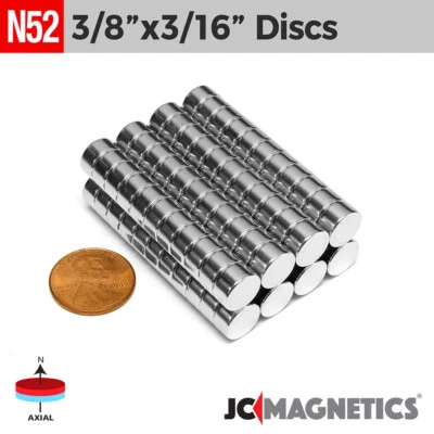 3/8in x 3/16in N52 Super Strong Round Disc Rare Earth Neodymium Magnet - Image 1 of 2