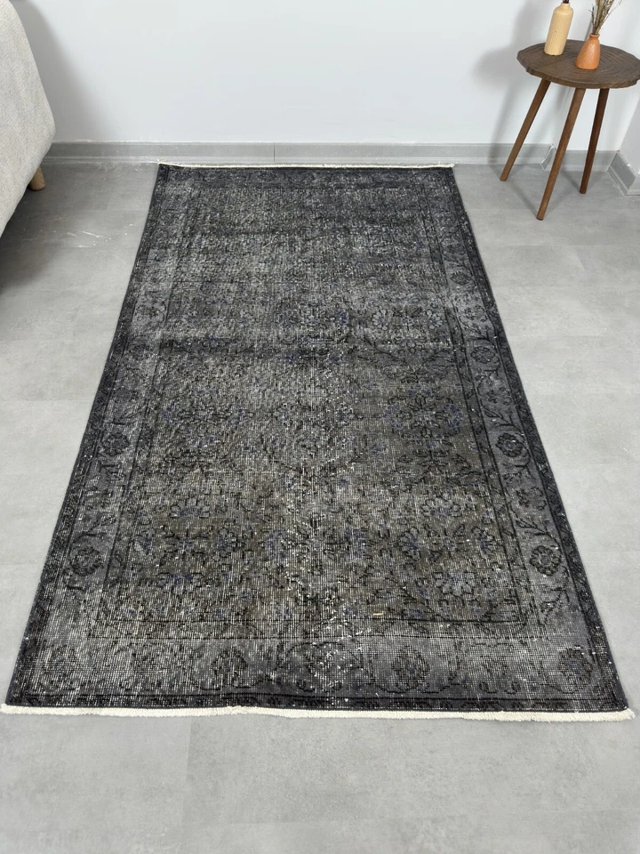 4x7 Oushak Black Rug, Dark Academia, Vintage Turkish Rug, Handmade Area Rug - Image 2 of 4