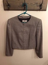 Classic Valentino Jacket Navy Blue and White Houndstooth Size 10