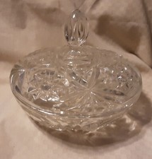 vintage clear glass candy dish with lid, 7" diameter, 5" tall