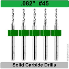 .082" 45 Carbide Drill Bit 1/8" Shank FIVE Pieces - Premium Carbide Drills