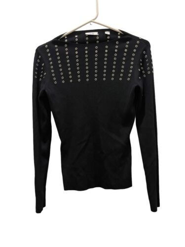 Cache Black Studded Knit Top Sweater sz Small Vtg