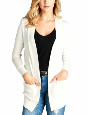 Women's Cardigan Long Sleeve Open Front Draped Sweater Rib Banded w/ Pockets