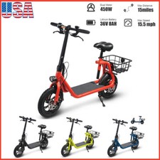 450W Sports Electric Scooter Adult Electric Moped Commuter with Seat Basket