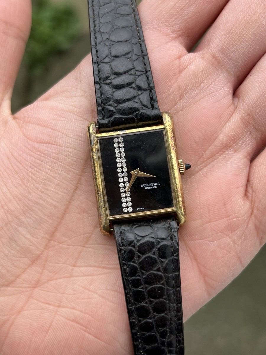 RAYMOND WEIL ブラックダイヤル 時計 5352　ジャンク RARE! 1979 Raymond Weil Geneve Tank 682 Diamond Black