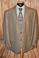 Pronto Uomo Men Platinum Wool Brown Check 2 Front Button Sports Coat Sz 50R