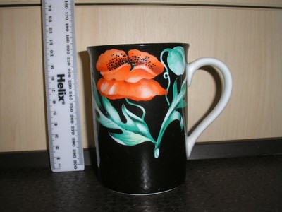 Konitz Germany Keramik Kaffeebecher mit roten Mohnblumen