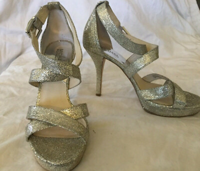 Michael Kors Strappy platform SILVER shimmer heel size 10