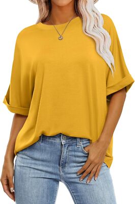 Womens Oversized Short Sleeve Crewneck T Shirt Casual Loose Fit Tunic Top Summer