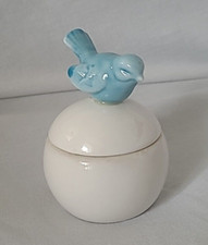Adorable Ceramic Blue Bird Small Trinket Dish With Lid