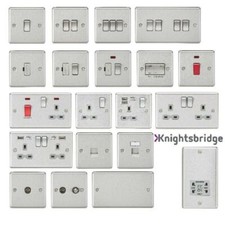 Brushed Steel Switches & Sockets Satin Chrome Grey Inserts Full Range 