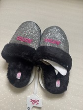 Black Justice Slippers Size 6 Justice In Pink Letters With Silver Sequences Soft