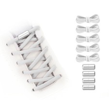 Elastic No Tie Shoelaces Replacement 5Pcs with 4 Metal Buckles, White