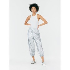 Tibi Metallic Wilt Joggers Women XS Silver Nylon CP Pull on Casual Edgy Cargo