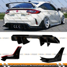 For 23-25 Honda Civic Type-R FL5 CTM Gloss Black Rear Diffuser + MU Corner Spats
