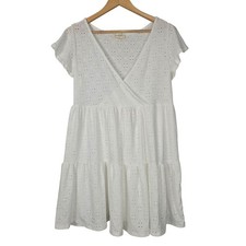 Jessica Simpson Dress Womens XL White Eyelet Tiered Babydoll Short Sleeve Summer