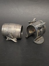 (2) Antique Napkin Rings~ BRANCHES LEAF/ BARREL~  Simpson Hall M & Toronto SP Co