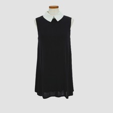 Tulip B Womens M Black Shift Dress White Peter Pan Collar Sleeveless Pockets New