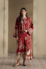 Women Maroon Embroidered 3Piece Pakistani Suit Floral Salwar Kameez with Dupatta