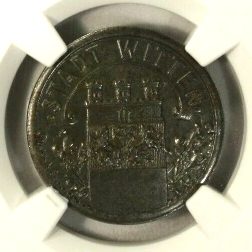 Germany 10 Pfennig 1919 NGC AU 58 City of Witten   Lamb-584.5  Iron Notgeld