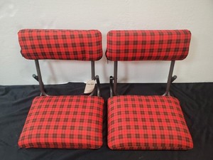 Pair Of Folding Stadium Bleacher Padded Chair Red Plaid Seats 
