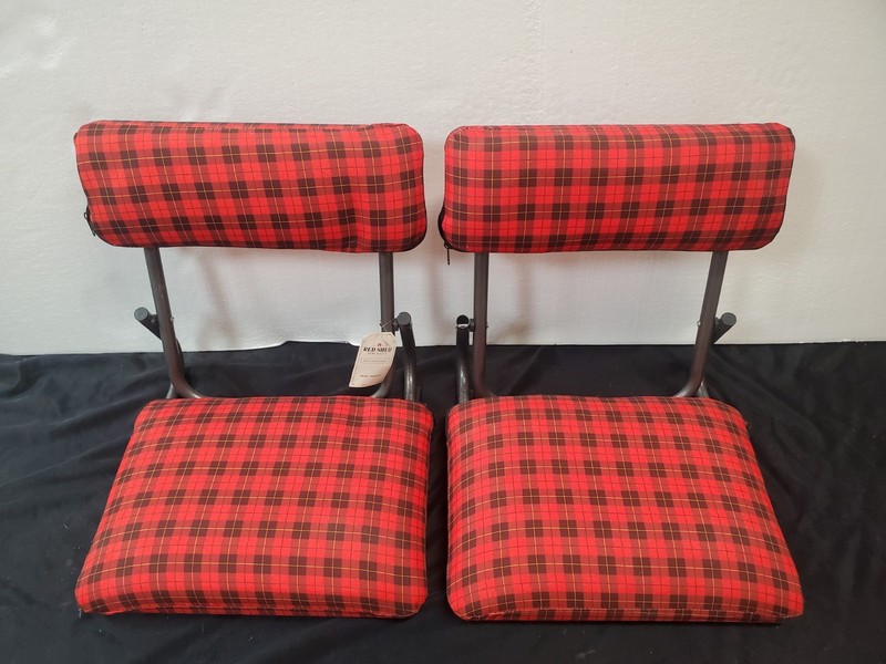 Pair Of Folding Stadium Bleacher Padded Chair Red Plaid Seats 
