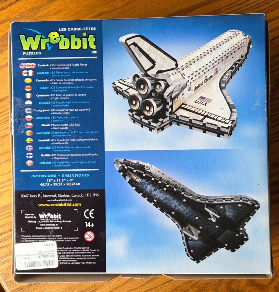 PUZZLE 3D TRANSBORDADOR ESPACIAL WREBBIT - 435 PIEZAS, USADO NO MONTADO Foto 2 de 4