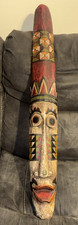 Wood Tiki Idle Mask Wall Hanging Hand Carved Long Skinny Mask Beachcombers 39"