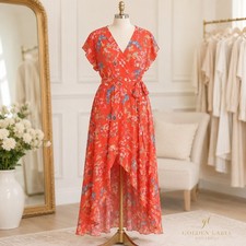 Eliza J Plus 20W Coral Floral Faux Wrap Chiffon Maxi Dress NWT