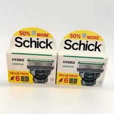2 Pack! Schick Hydro Sensitive Men's 5 Blade Razor Refills 6 Cartridges Each