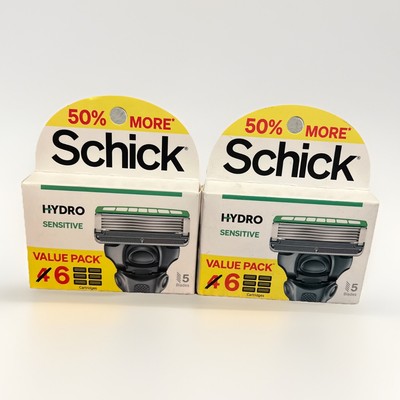 2 Pack! Schick Hydro Sensitive Men's 5 Blade Razor Refills 6 Cartridges Each