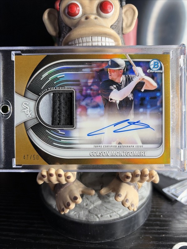 Colson Montgomery 2025 Topps Bowman Chrome Gold Patch Auto /50 Player Worn