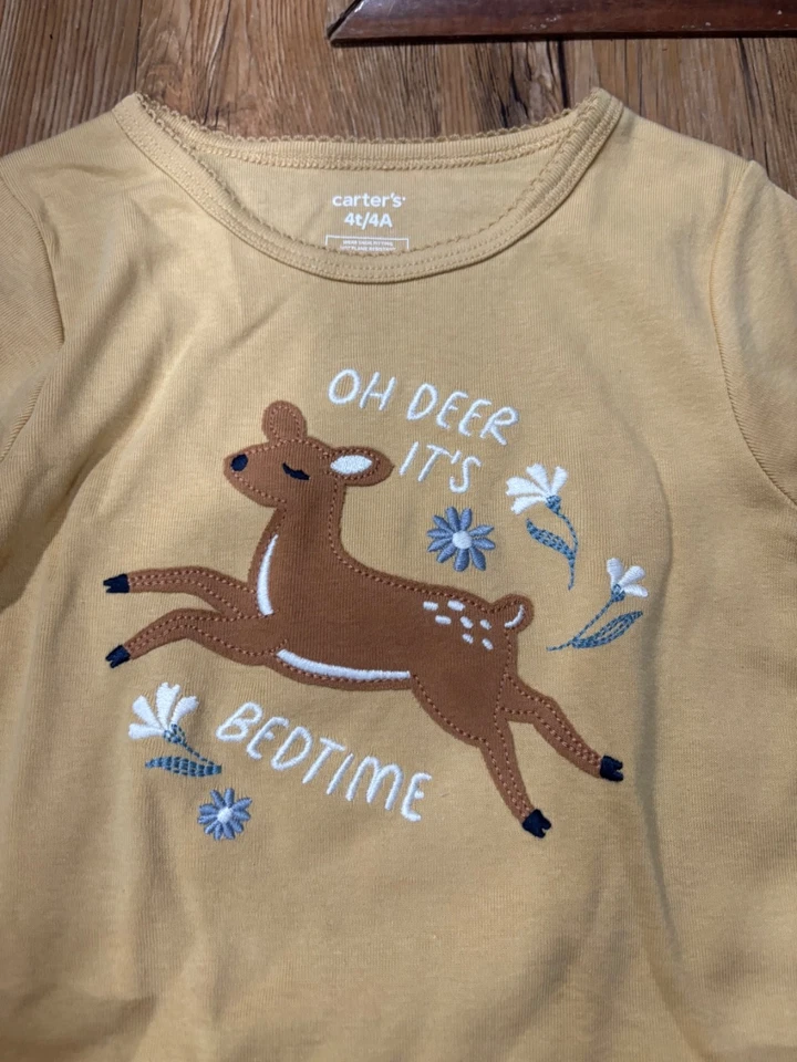 NWT Carter's Deer 3 piece Cotton Pajama Set 4T Toddler Girls PJs Woodland Theme - Image 2 of 4