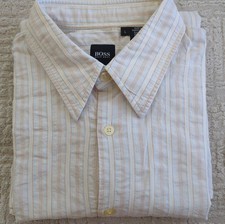 Hugo Boss Button Down Long Sleeve Men's Large Striped Woven Cotton Shirt Beige L