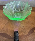Vintage Indiana Glass Lily Pons Uranium Green Sunflower Design Make-Up Bowl