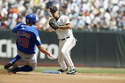 Shortstop Ramon E Martinez San Francisco Giants tries to complete - Old Photo