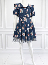 Axes Femme Navy Blue Stripe Dress Size M lolita himekaji JFashion lizlisa