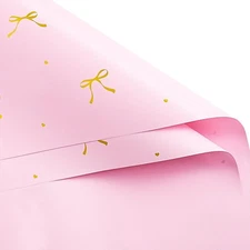 Flower Wrapping Paper 20 Sheets Pink Bow Waterproof Floral Bouquet Supplies
