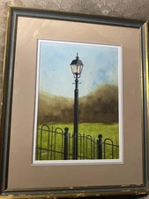 Edward Scirrotto (1951 - 1994) "Lamp Post And Landscape" WC Painting - Framed