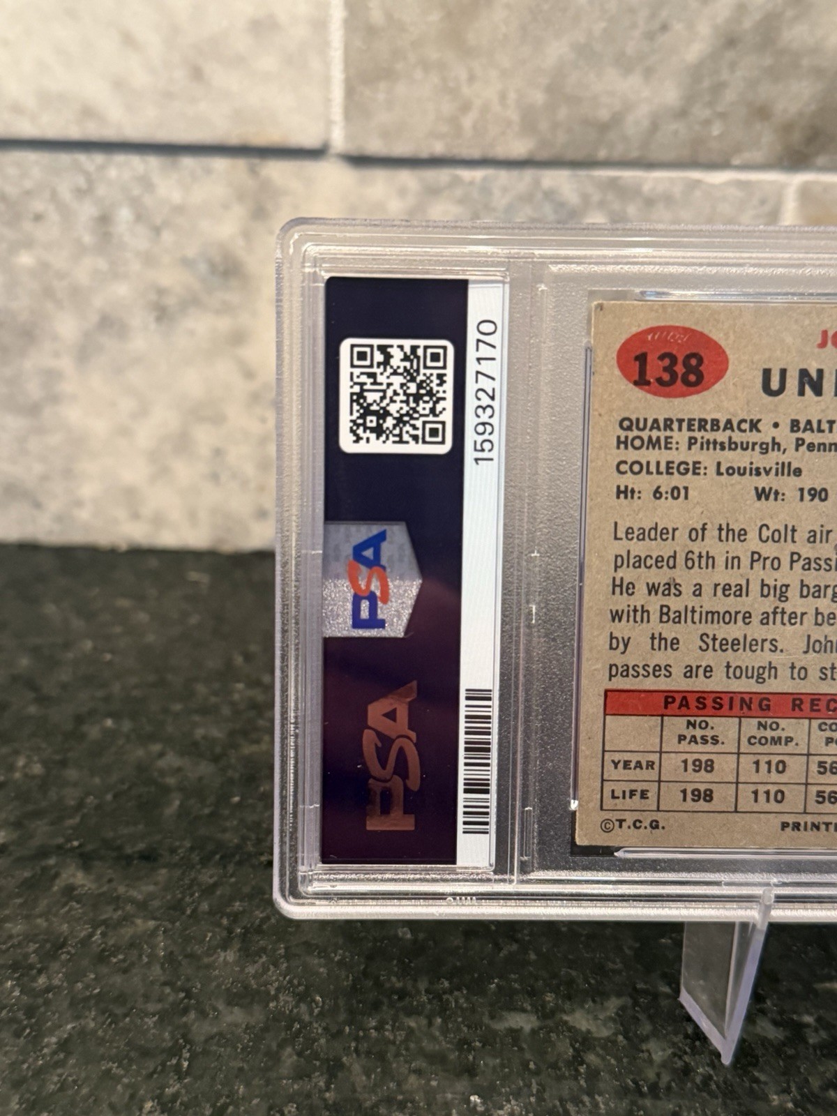 Topps 1957 Johnny Unitas Baltimore Colts #138 RC Graded NFL Football Card view 6