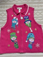 Vintage Heirloom Collectibles Pink ChristmasSnowman Vest Waistcoat Size XL