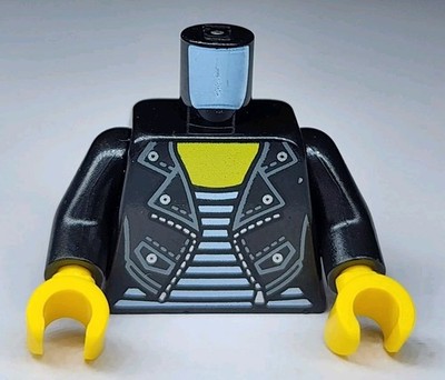 NEW LEGO  Minifigure Torso Female Black Leather Jacket White Striped Shirt Nya 