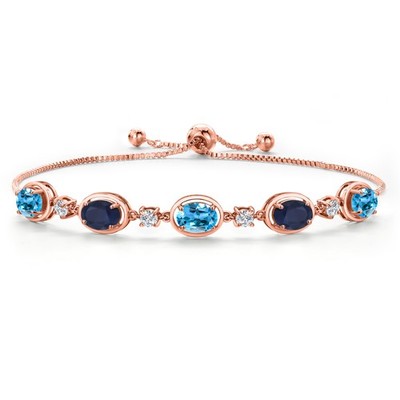 18K Rose Gold Plated Silver Swiss Blue Topaz, Sapphire and Lab Grown Diamond