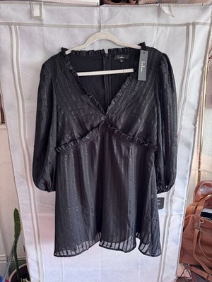 Lulus Forever In My Heart Black Striped Balloon Sleeve Mini Dress Size S NWT