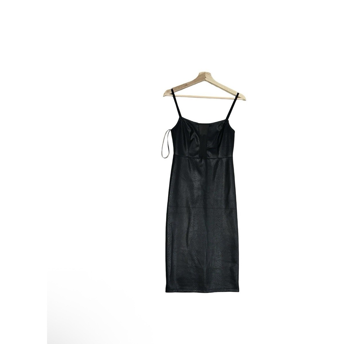 NEW Bebe Vegan Midi Dress Women Sz S Black Croc Leather Back Zip Holiday  Gift