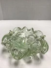 Vintage Murano Italy Art Glass Green Bowl Ashtray Silver Flecks 8”