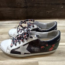 Golden Goose Superstar Floral Star Sneakers Black White Patterned Laces Women